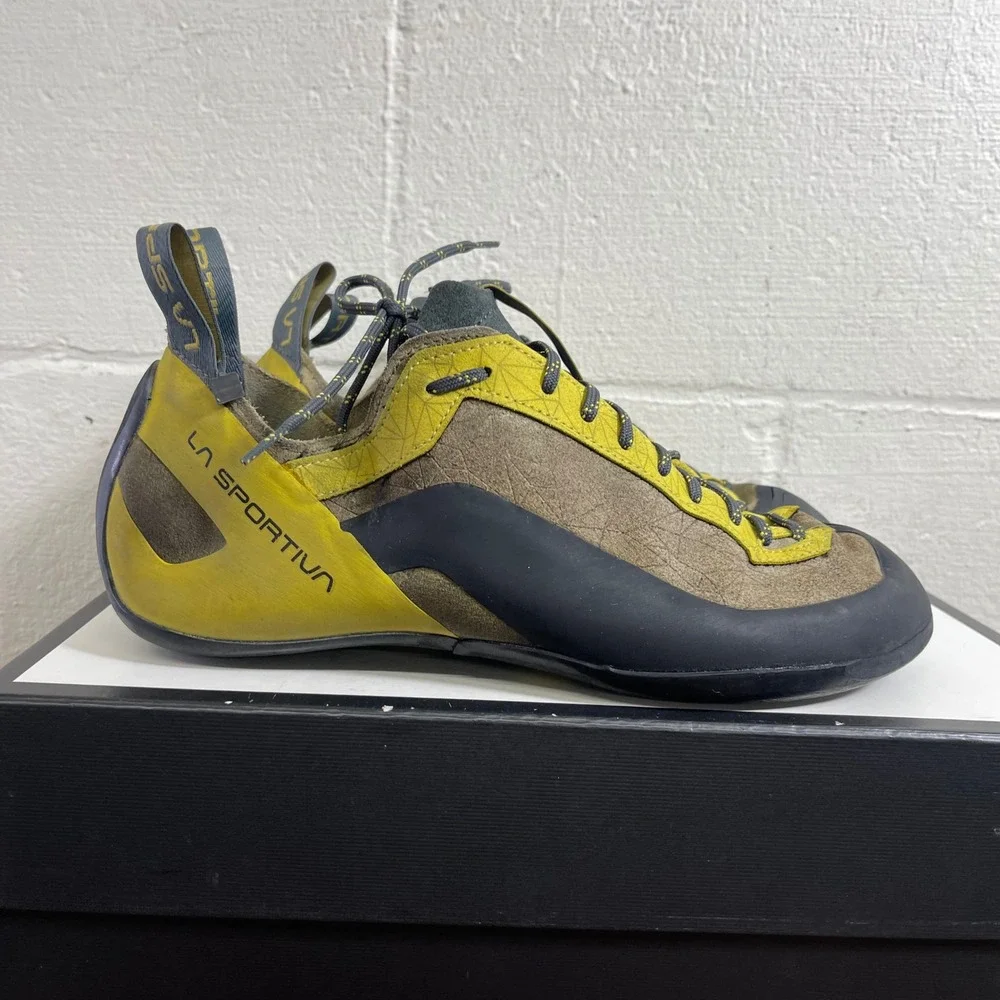La Sportiva Finale Yellow Brown Black Rock Climbing Shoes Lace up Men's 12.5 US